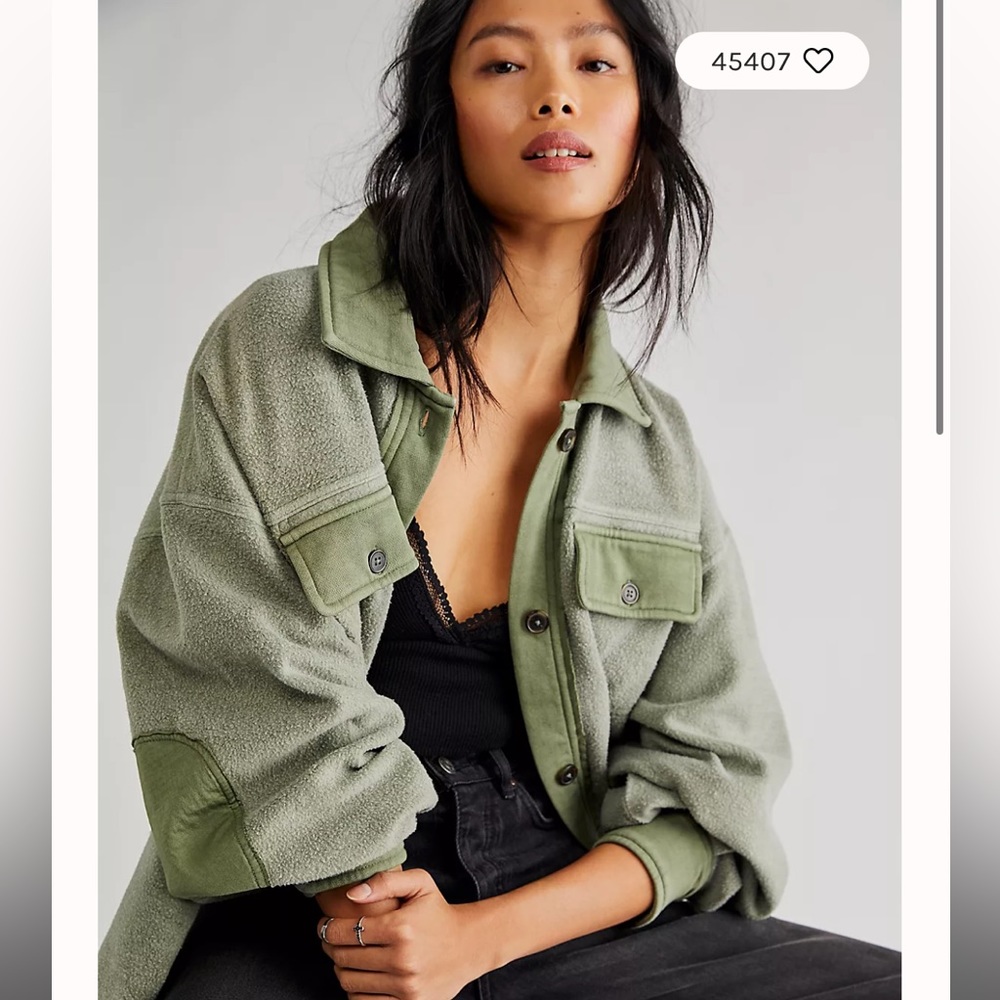 Free People Ruby Oversized Button Down Jacket in Color Jaded (Moss Green) Size S
